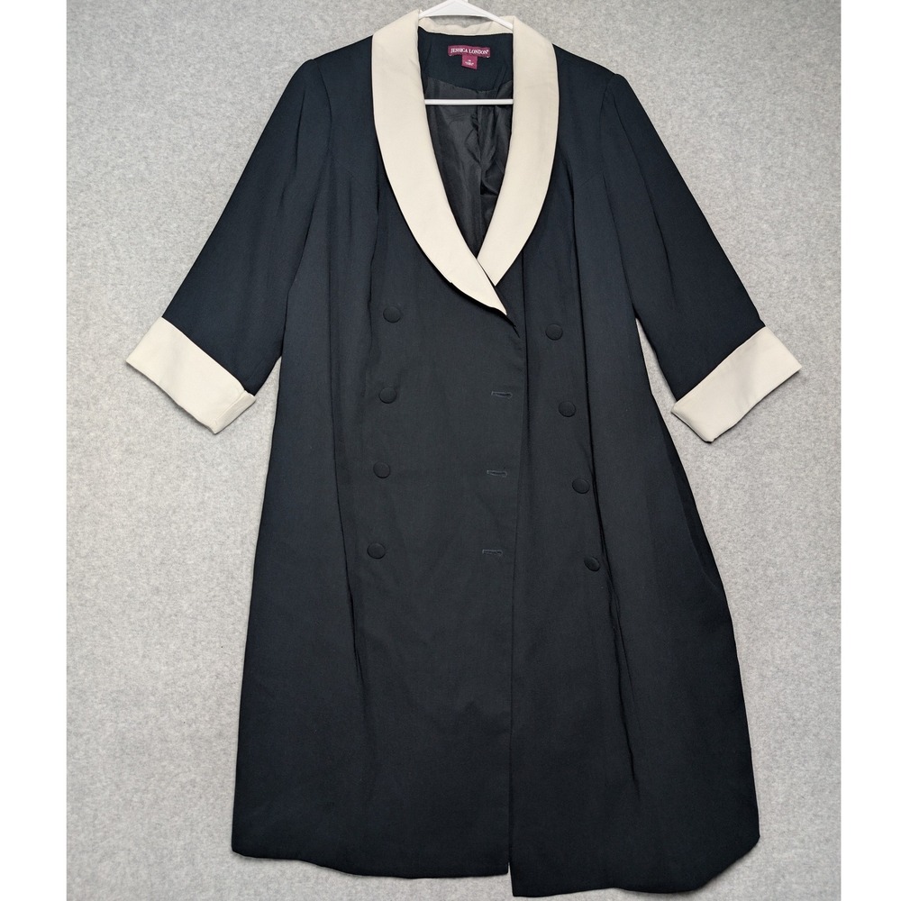 Jessica London Duster Coat Old Money‎ Womens 16 Black Double Breasted Elegant